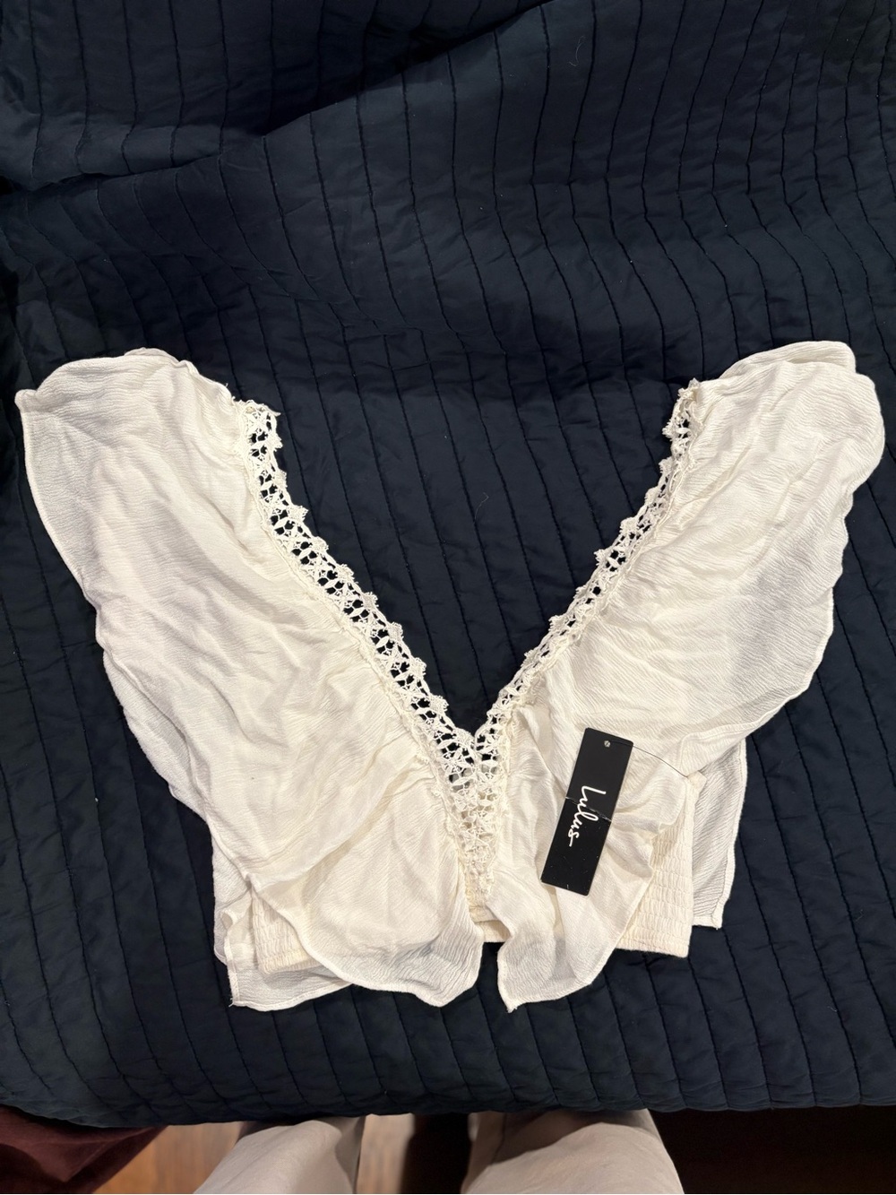 Lulu's Cream Crochet-Trim Crop Top